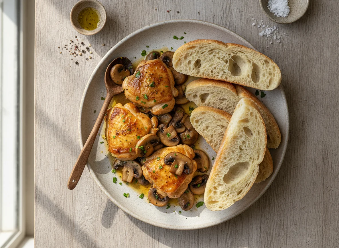 Chicken and Mushroom Sauté with Barbari Bread photo