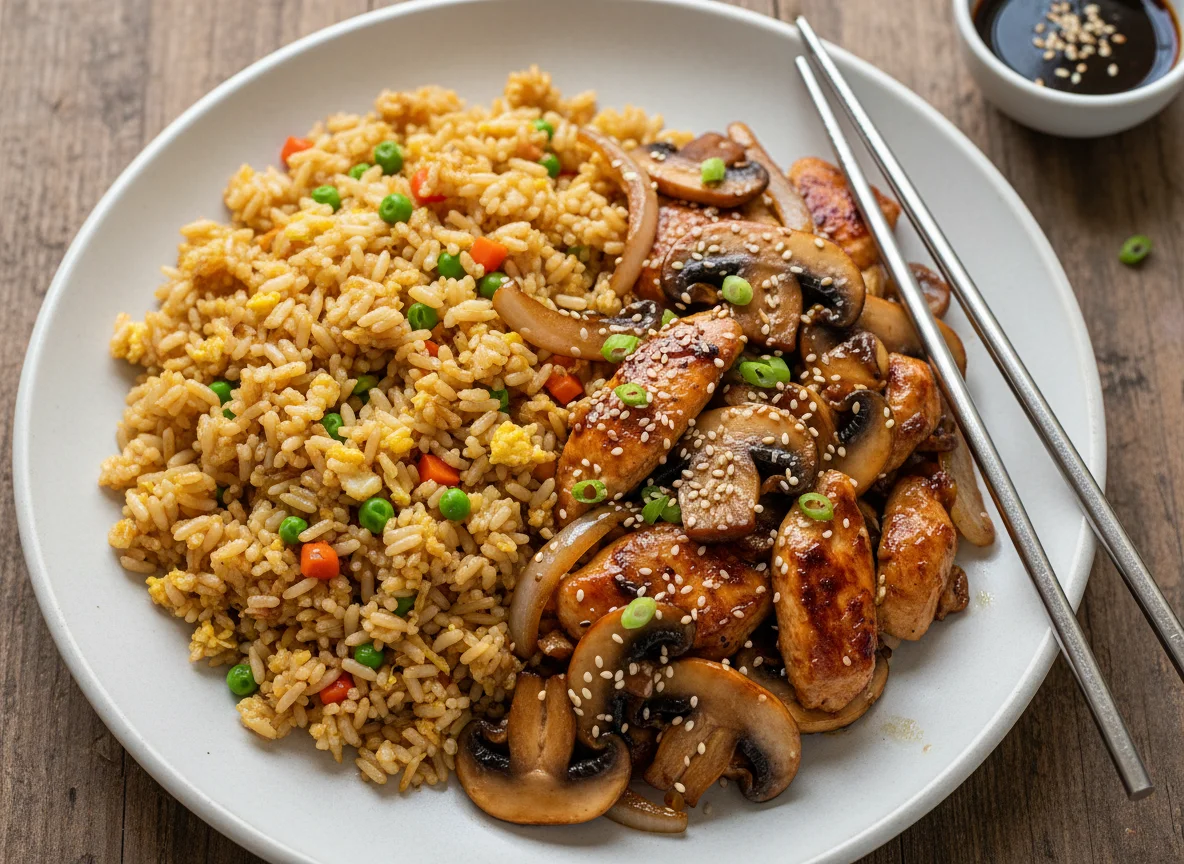 Chicken and Mushroom Stir-fry with Fried Rice photo