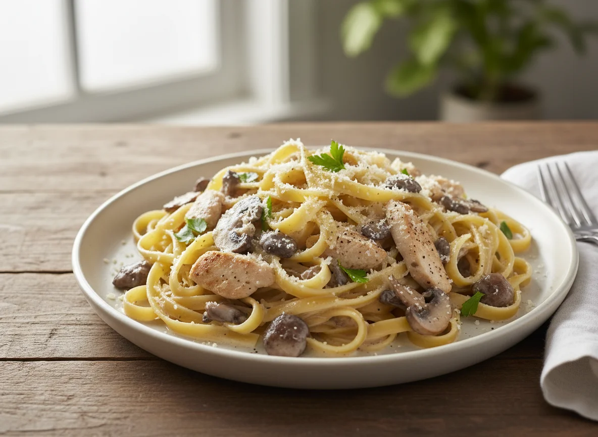 Chicken and Mushroom Tagliatelle with Cream Sauce photo