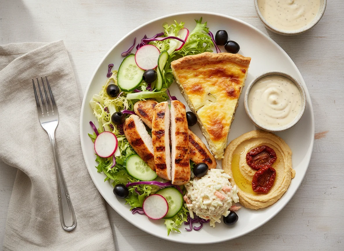 Chicken and Olive Salad with Quiche photo