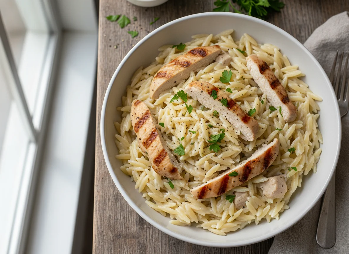 Chicken and Orzo Pasta with Low-Fat Cream Sauce photo