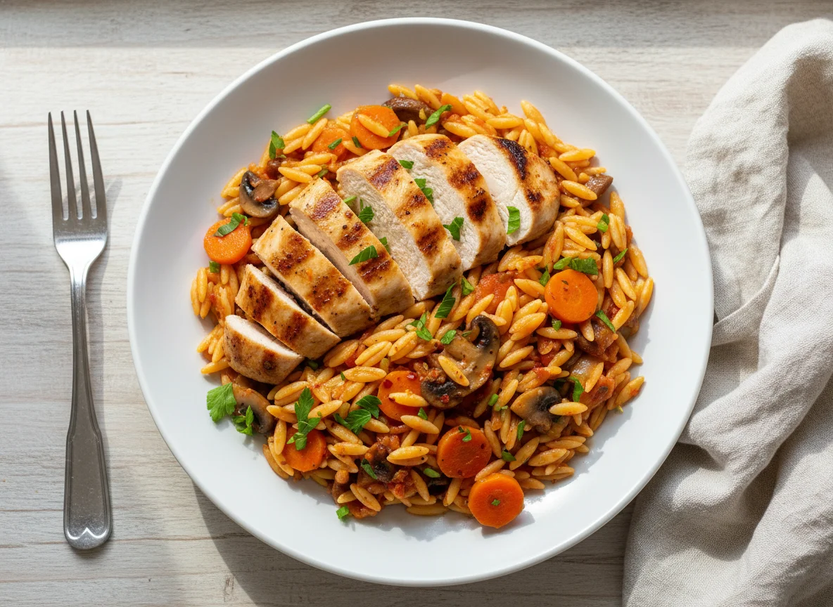 Chicken and Orzo Pasta with Vegetables photo