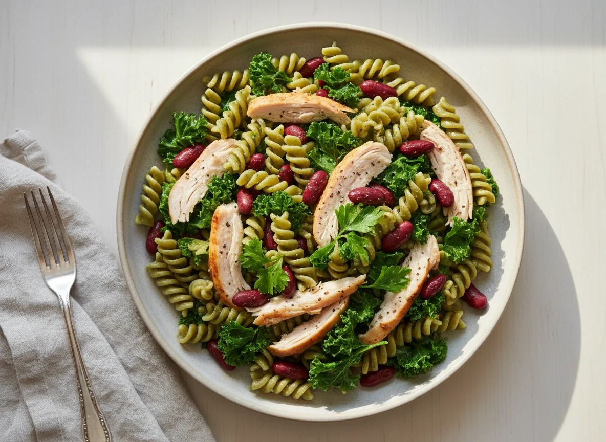 Chicken and Pasta Salad with Kidney Beans and Greens photo