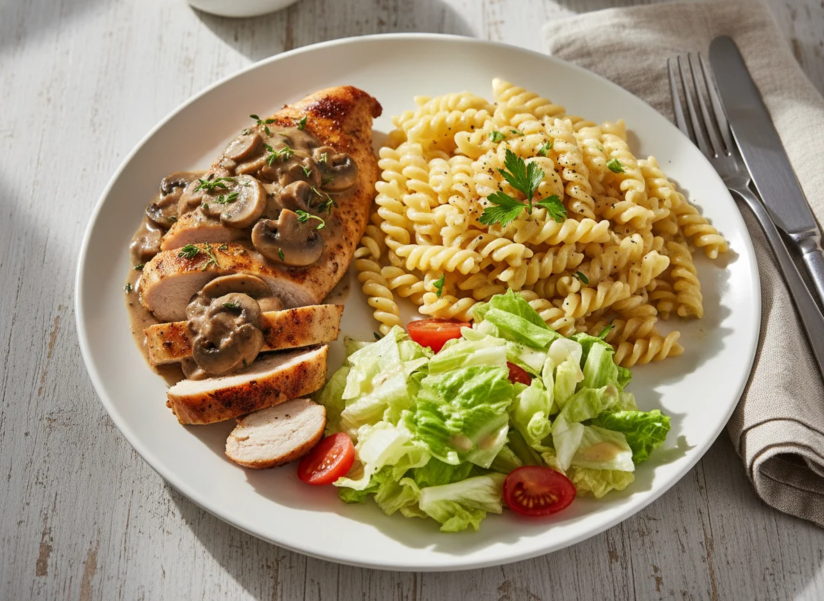 Chicken and Pasta with Salad photo