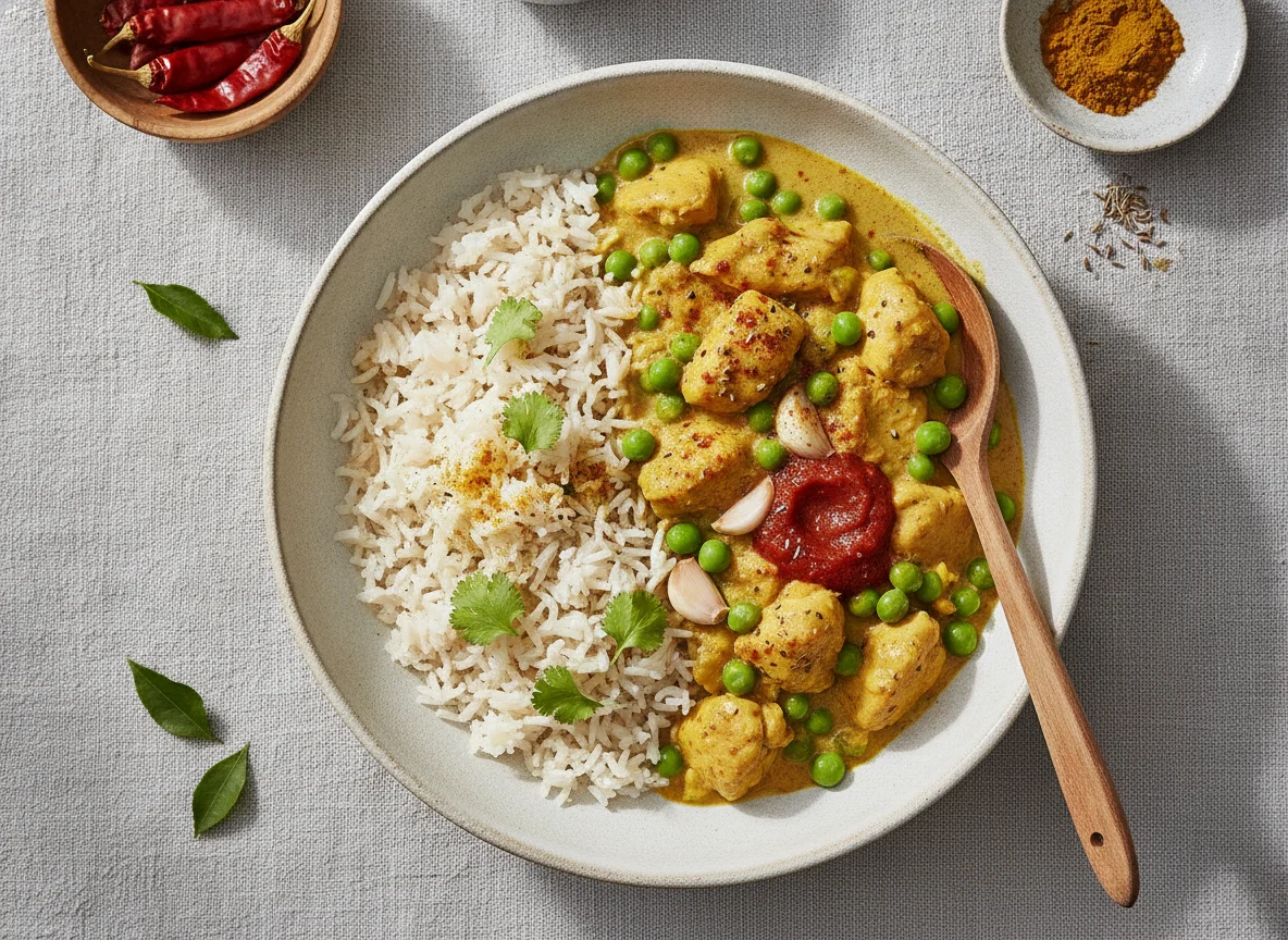 Chicken and Pea Coconut Curry with Basmati Rice photo
