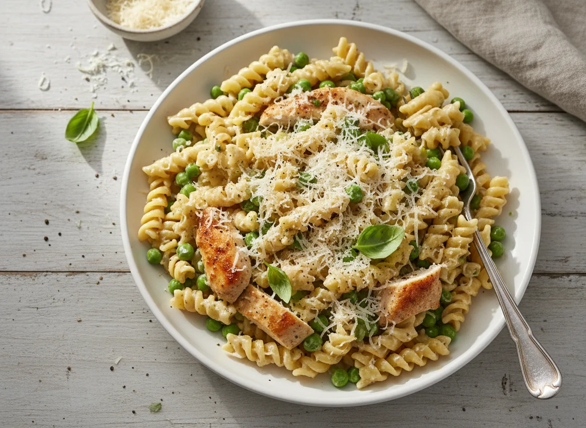 Chicken and Pea Pasta with Parmesan photo