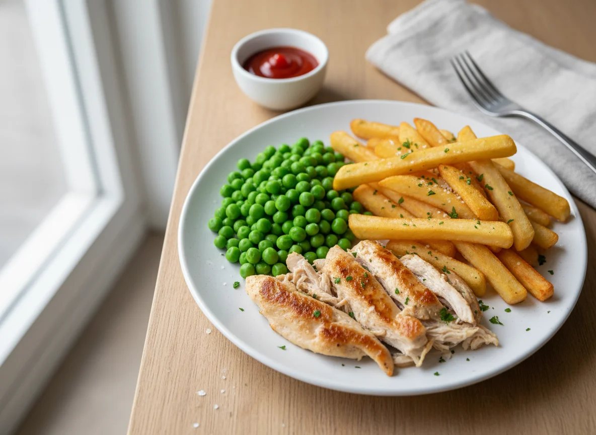 Chicken and Peas with Fries photo