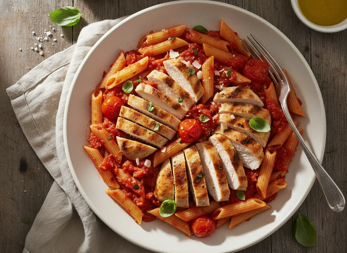 Chicken and Penne Pasta with Tomato Sauce photo