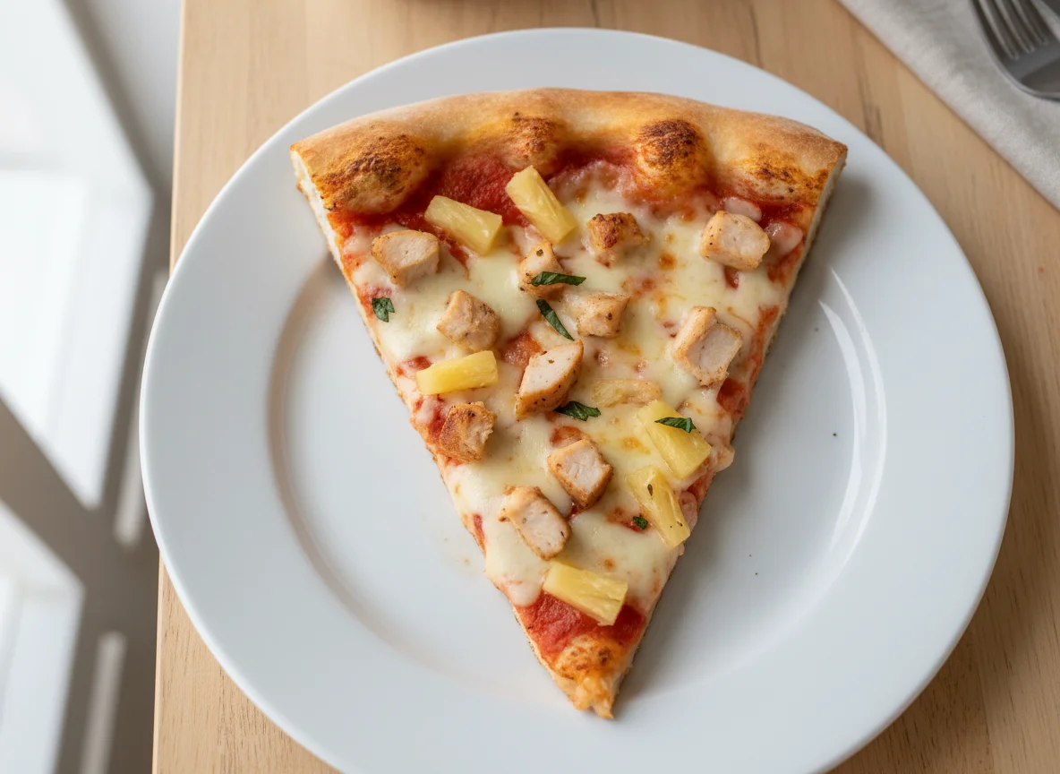 Chicken and Pineapple Pizza Slice photo