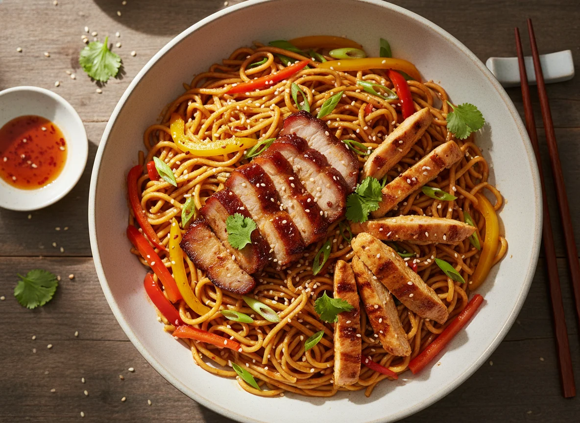 Chicken and Pork Char Siu Noodles photo