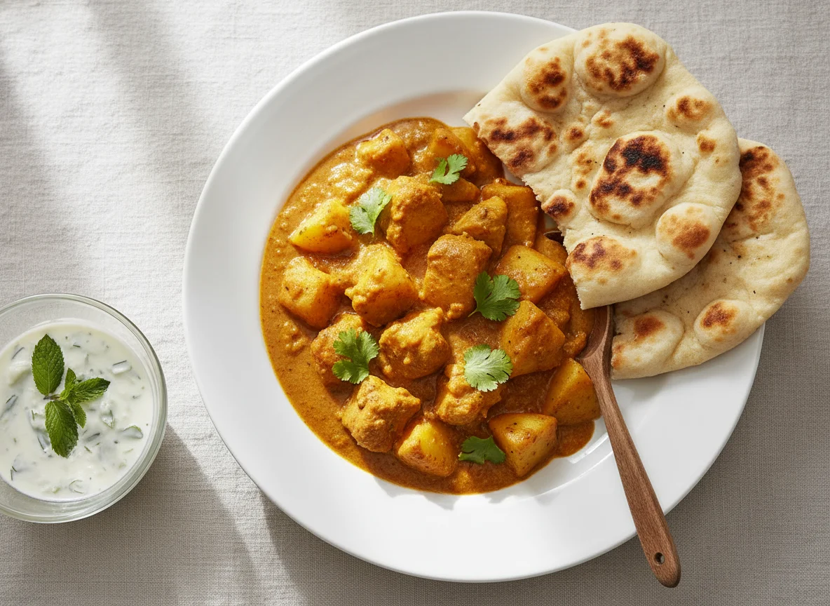 Chicken and Potato Curry with Naan Bread photo