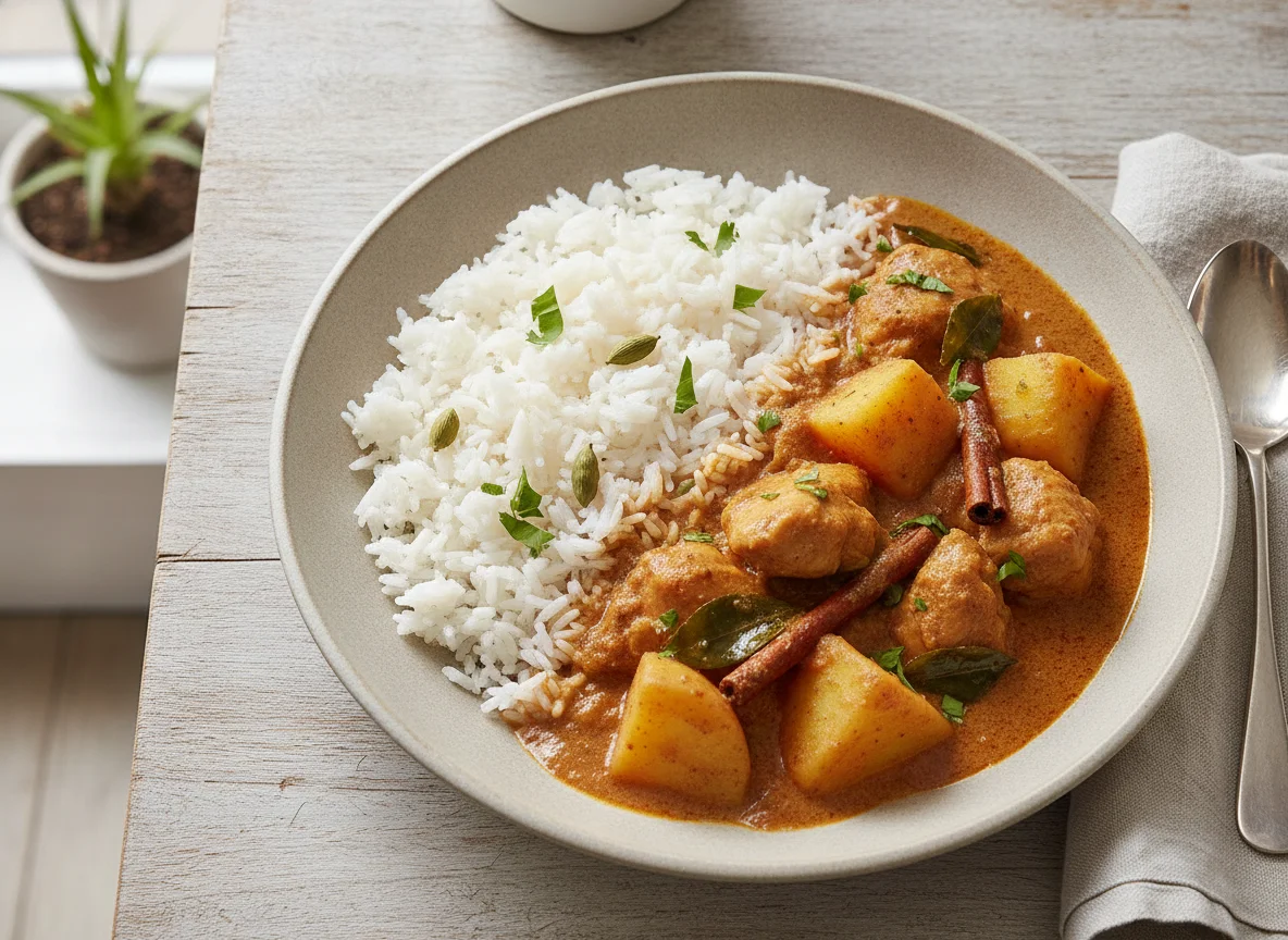 Chicken and Potato Curry with White Rice photo