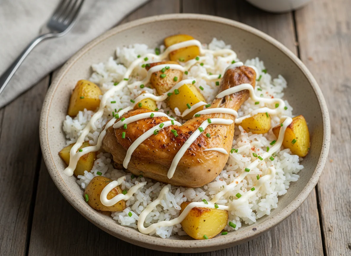 Chicken and Potato Rice Bowl with Mayonnaise photo