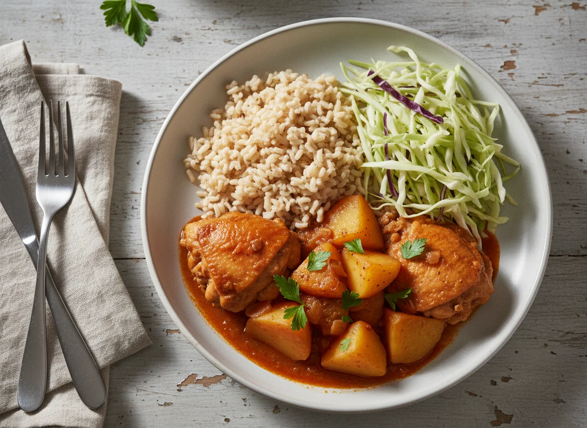 Chicken and Potato Stew with Brown Rice and Cabbage photo
