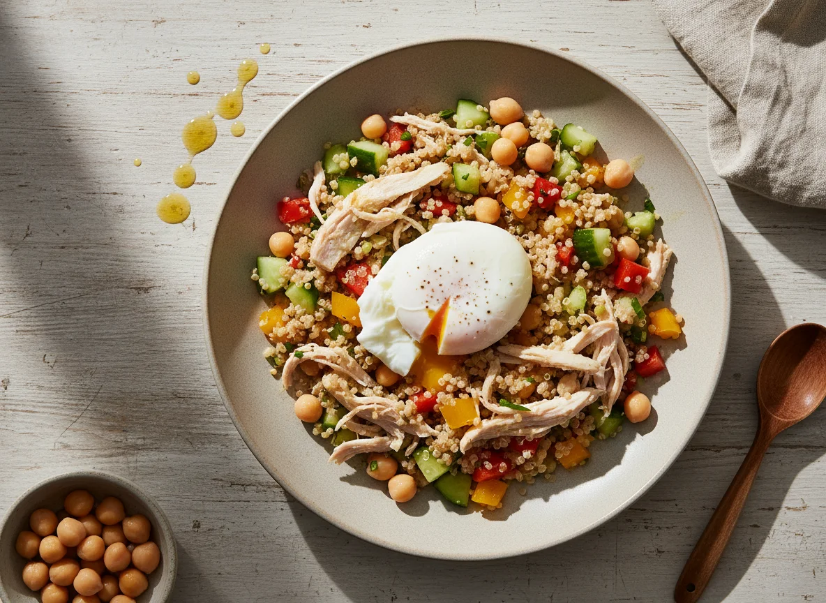 Chicken and Quinoa Salad with Poached Egg photo