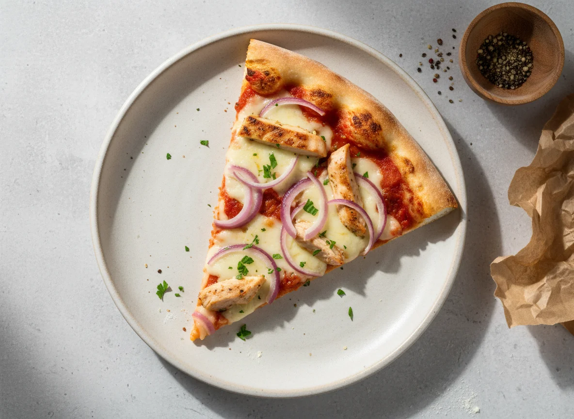 Chicken and Red Onion Pizza Slice photo