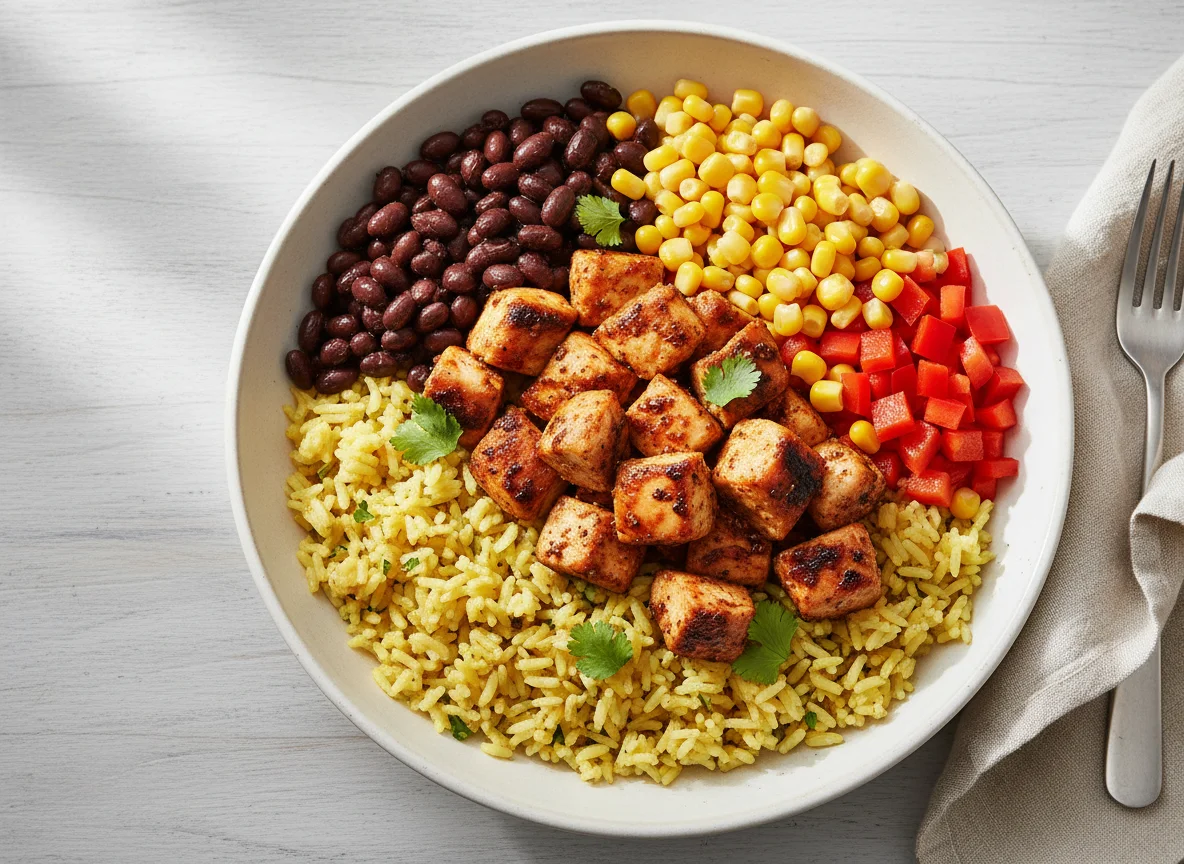 Chicken and Rice Bowl with Black Beans and Corn photo