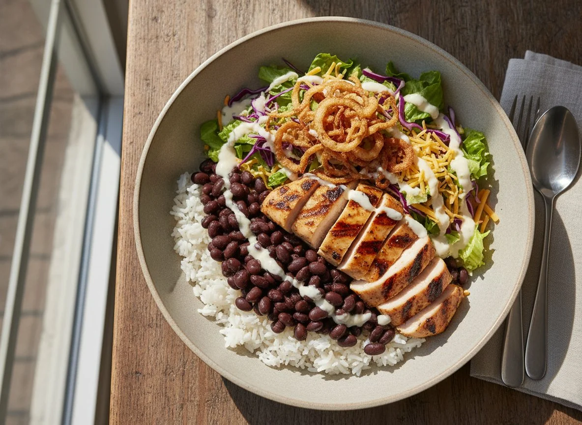 Chicken and Rice Bowl with Black Beans and Salad photo