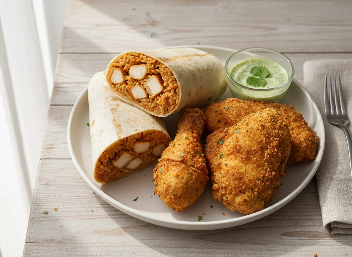 Chicken and Rice Burrito with Fried Chicken photo
