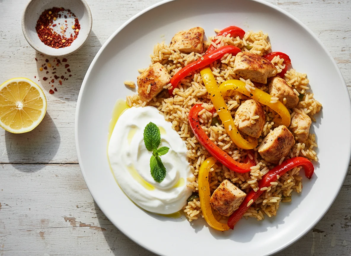 Chicken and Rice with Bell Peppers and Yogurt photo