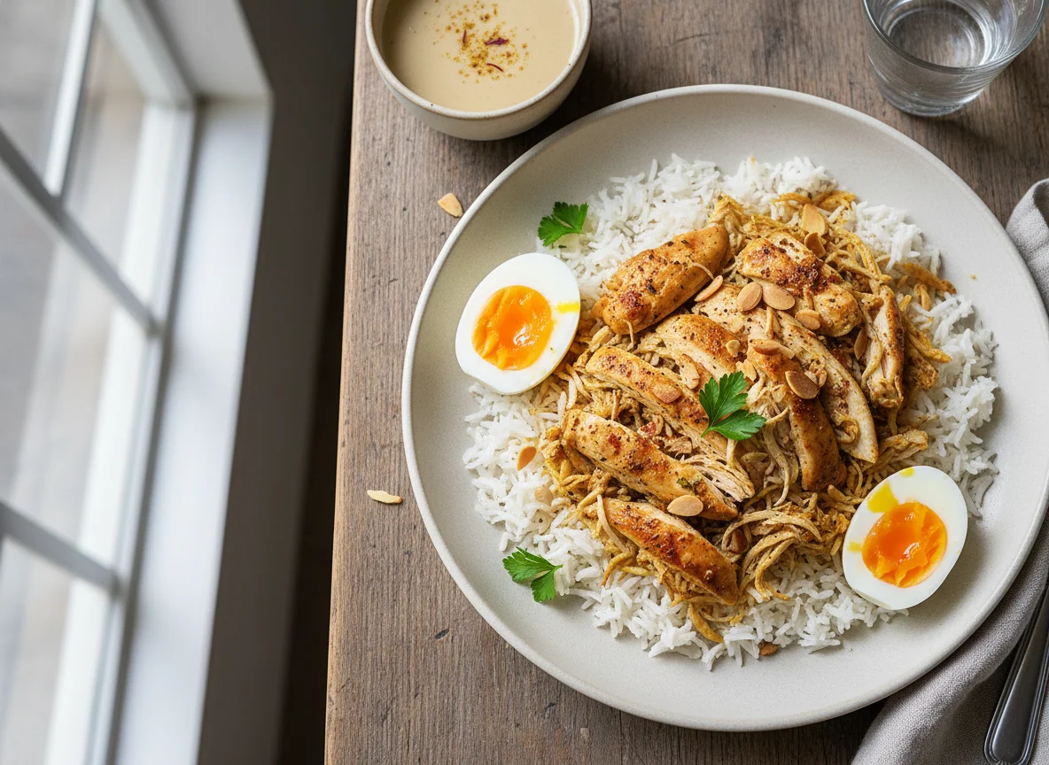 Chicken and Rice with Boiled Eggs photo