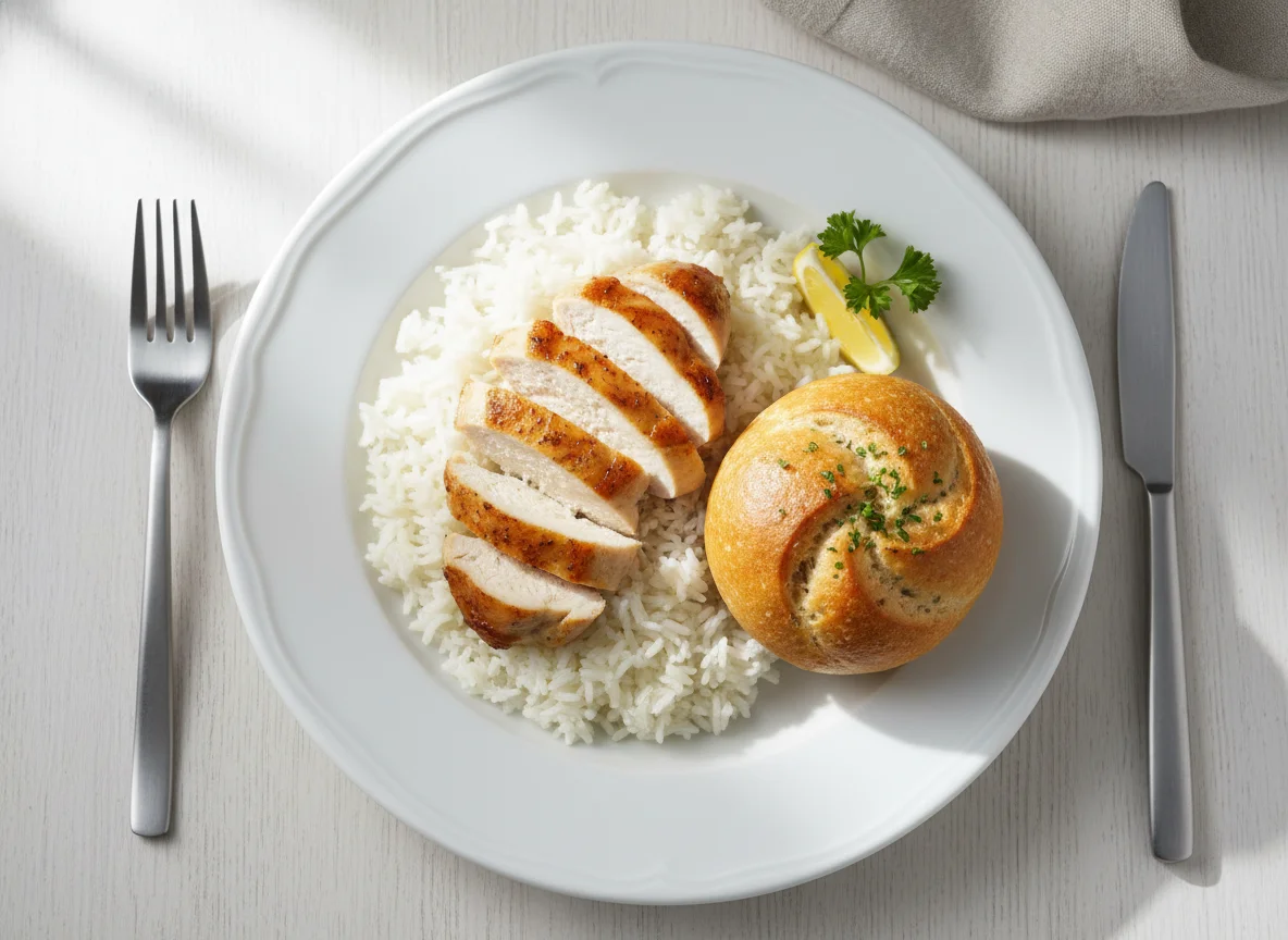 Chicken and Rice with Bread Roll photo