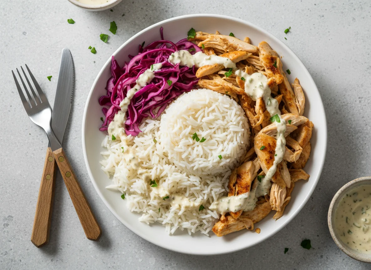 Chicken and Rice with Cabbage and Sauce photo