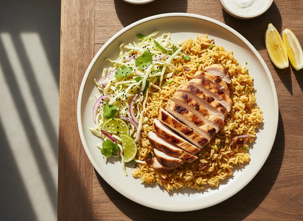 Chicken and Rice with Cabbage Salad photo