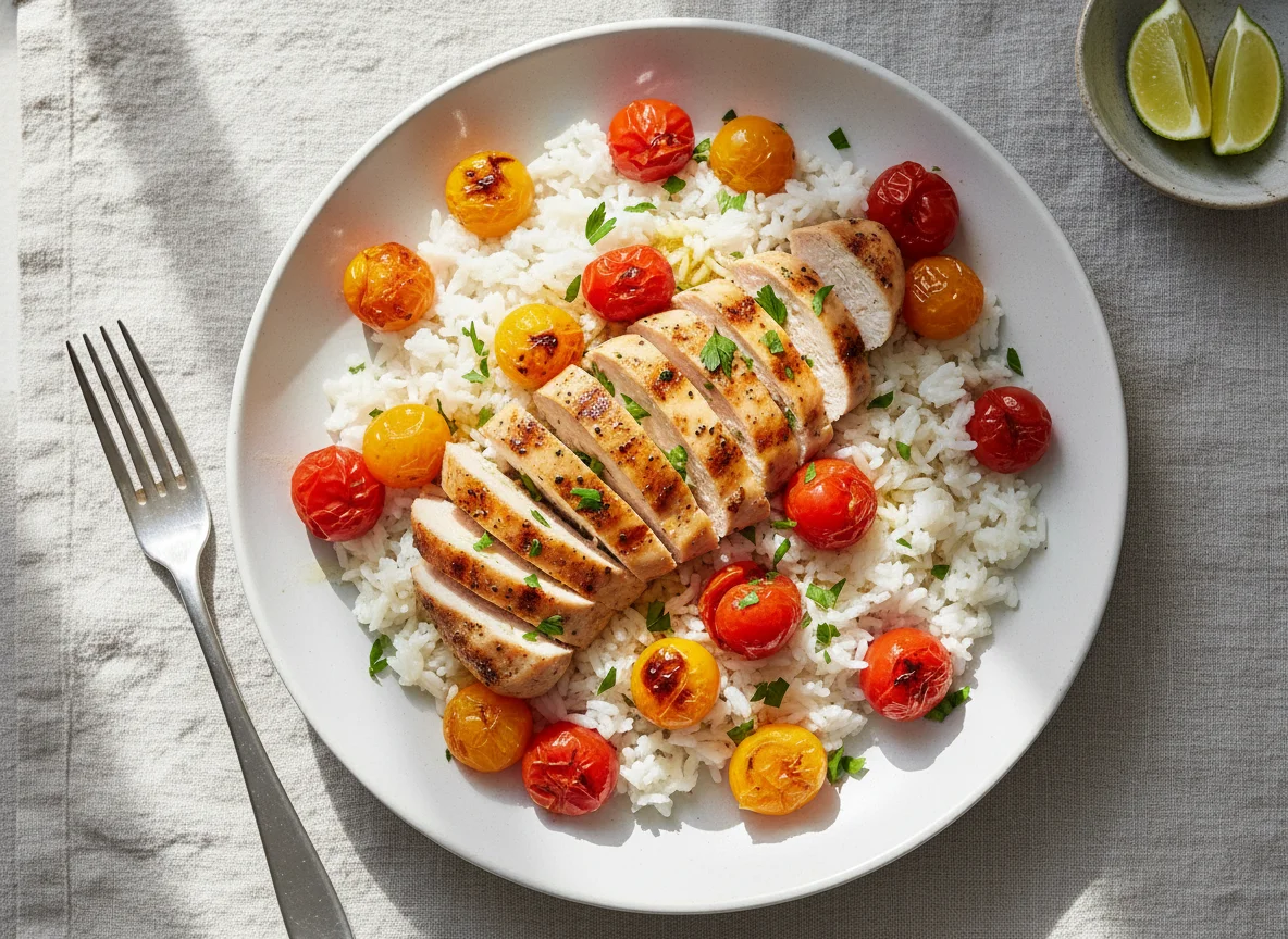 Chicken and Rice with Cherry Tomatoes photo