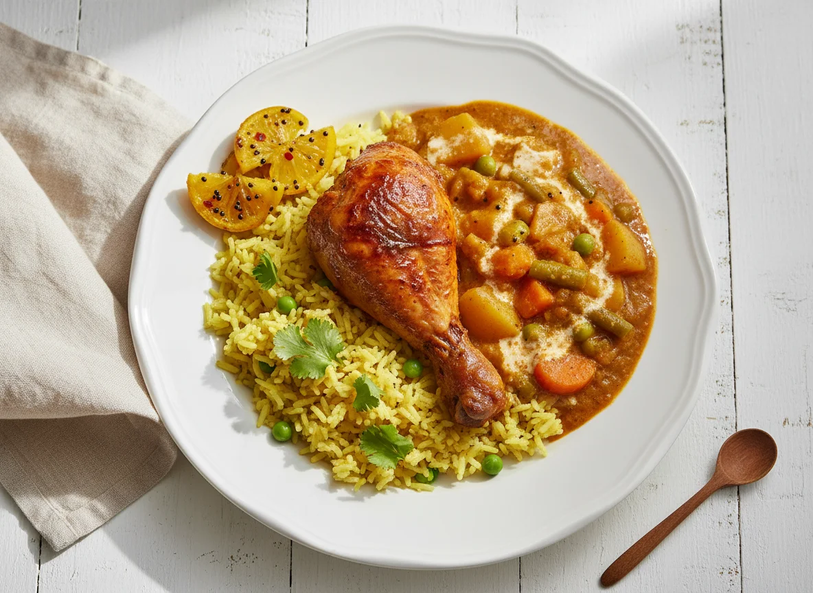 Chicken and Rice with Curry and Lemon Pickle photo