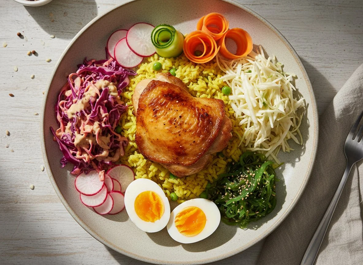 Chicken and Rice with Salad and Eggs photo