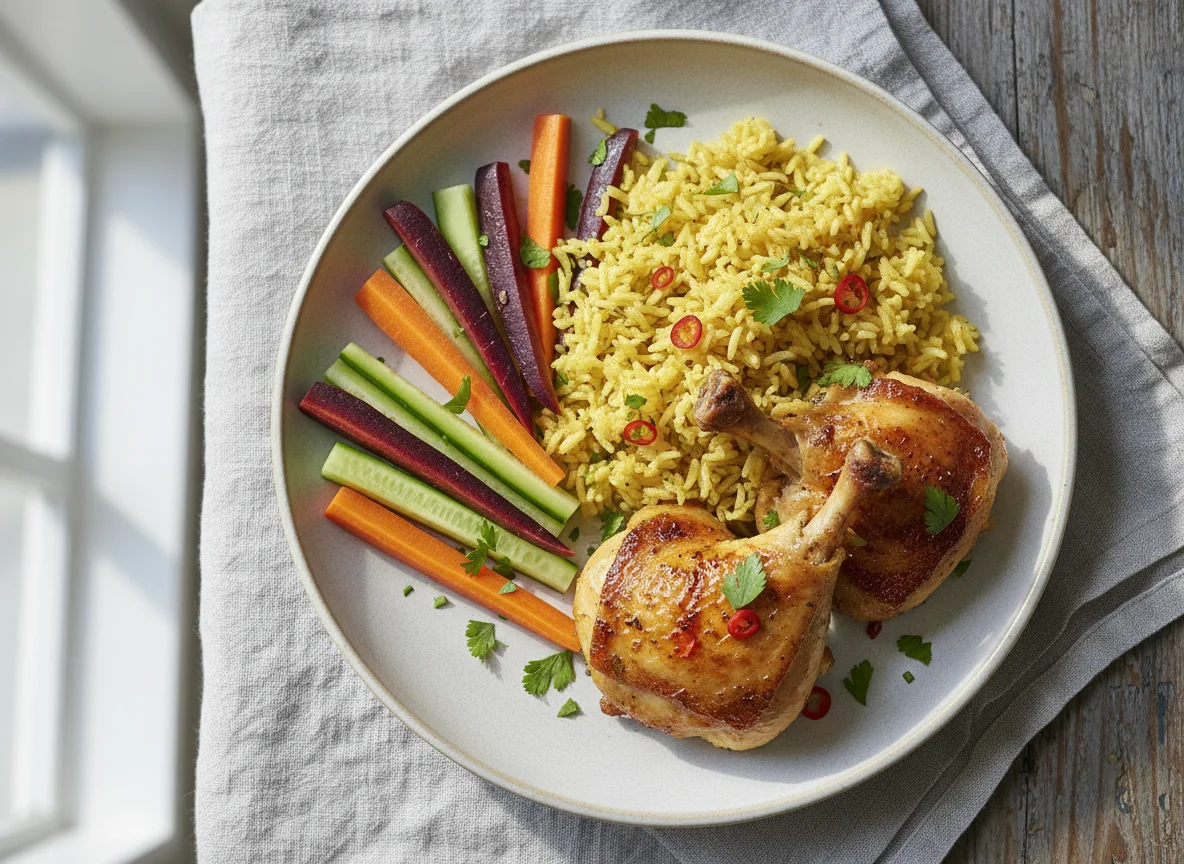 Chicken and Rice with Vegetable Sticks photo