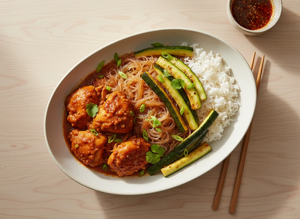 Chicken and Rice with Vegetables and Noodles photo