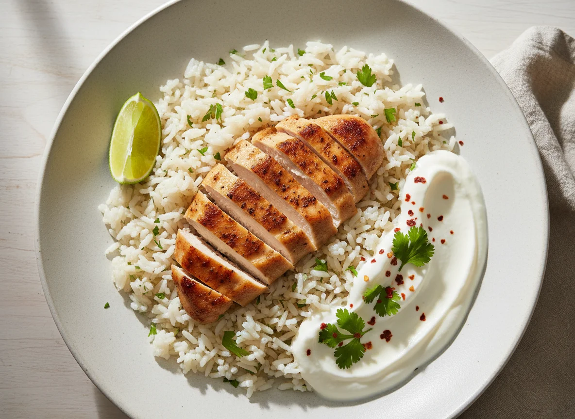 Chicken and Rice with Yogurt Sauce photo