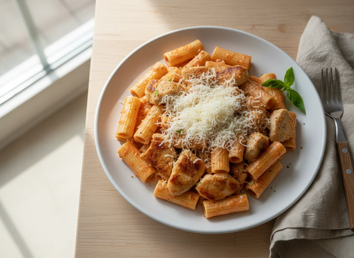 Chicken and Rigatoni in Rose Sauce with Parmesan photo