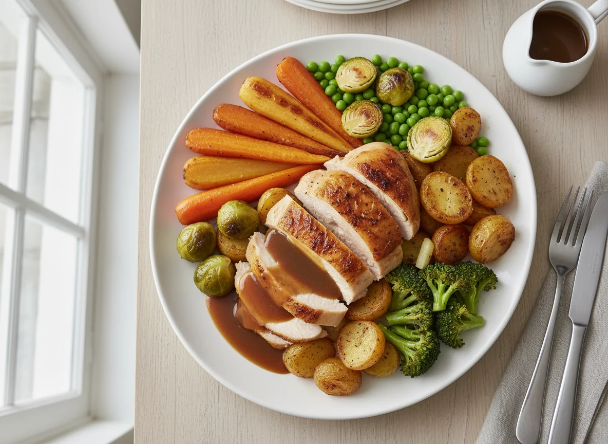 Chicken and Roast Vegetable Dinner with Gravy photo