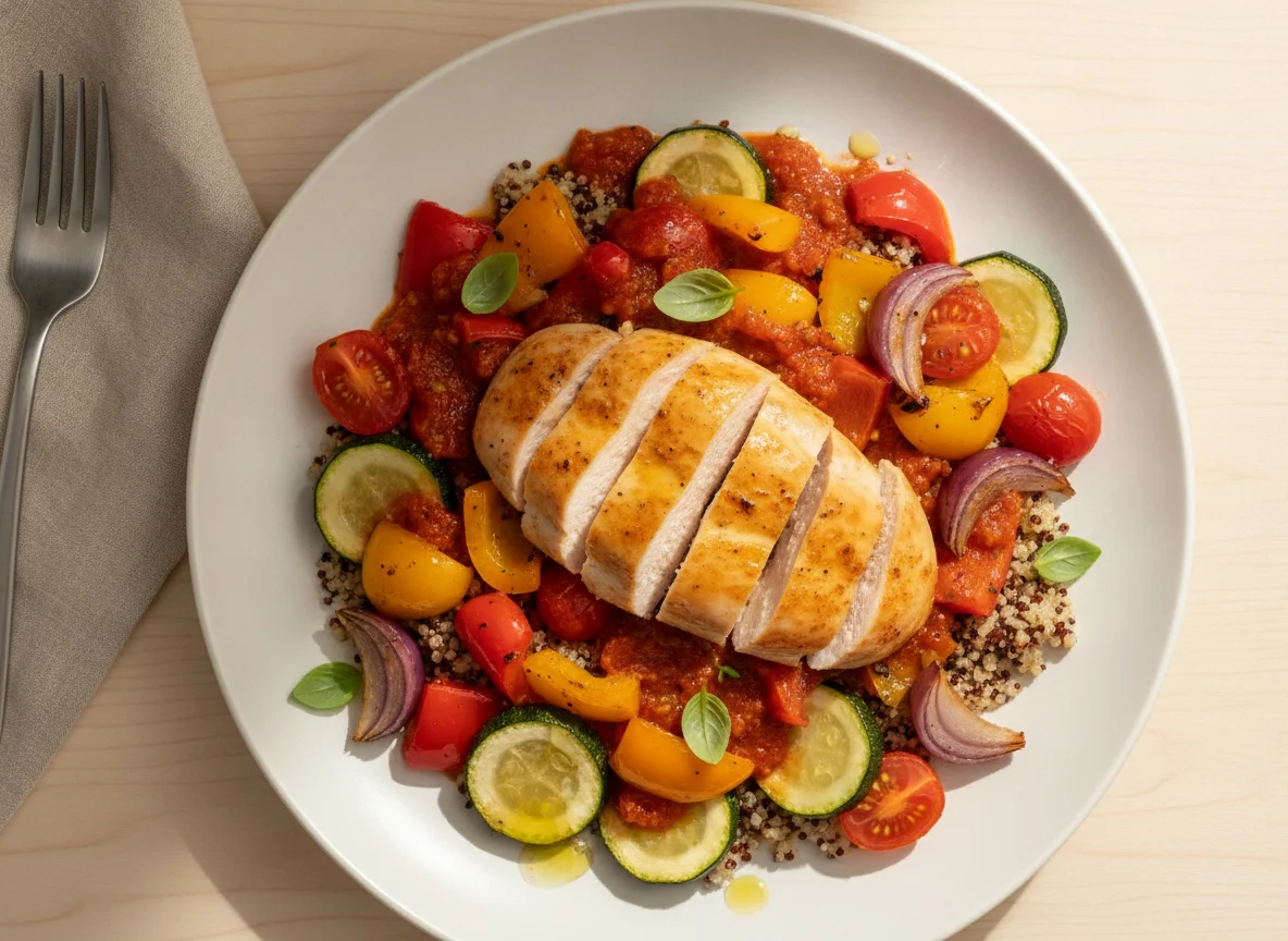 Chicken and Roasted Vegetable Medley with Grains photo