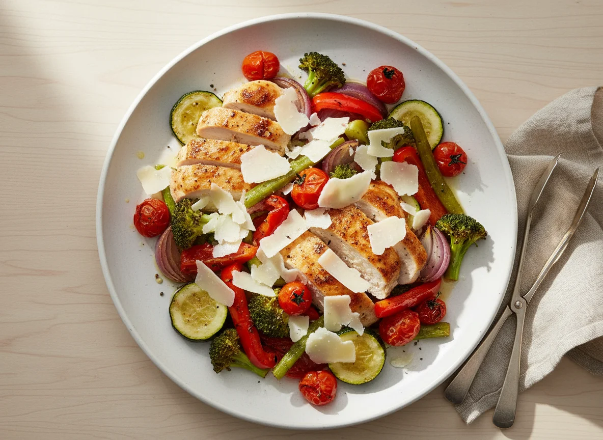 Chicken and Roasted Vegetables with Parmesan photo