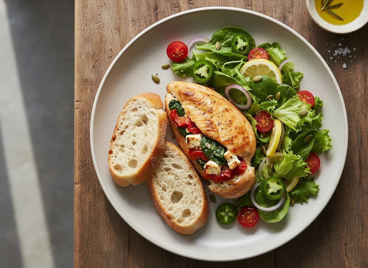 Chicken and Salad with Baguette photo