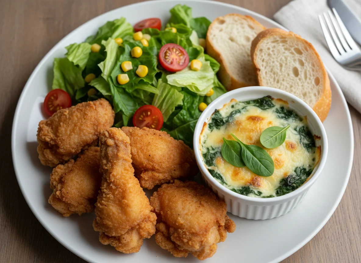 Chicken and Salad with Spinach Gratin photo