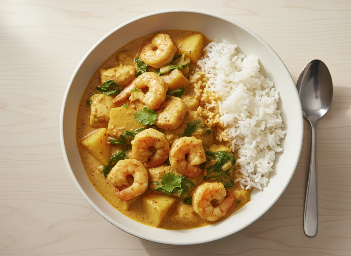 Chicken and Shrimp Curry with Rice photo