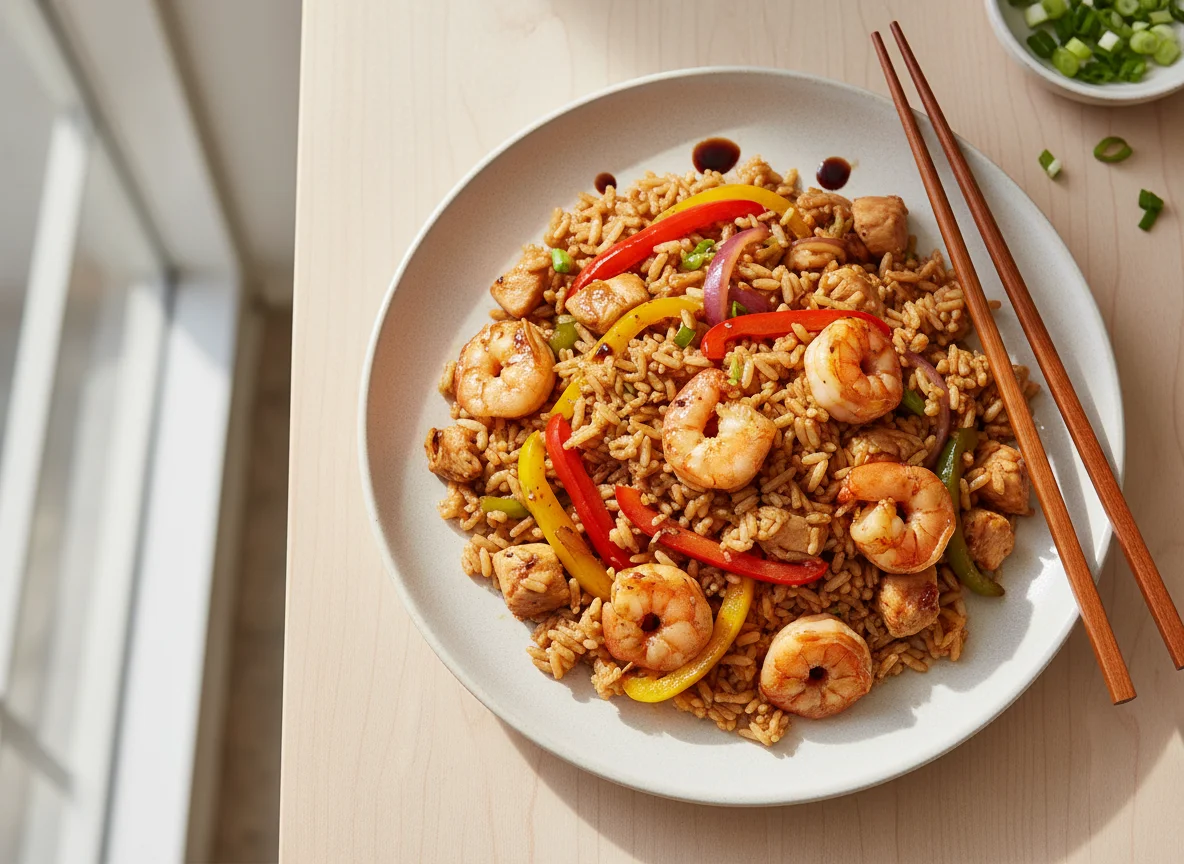 Chicken and Shrimp Rice Stir-fry photo