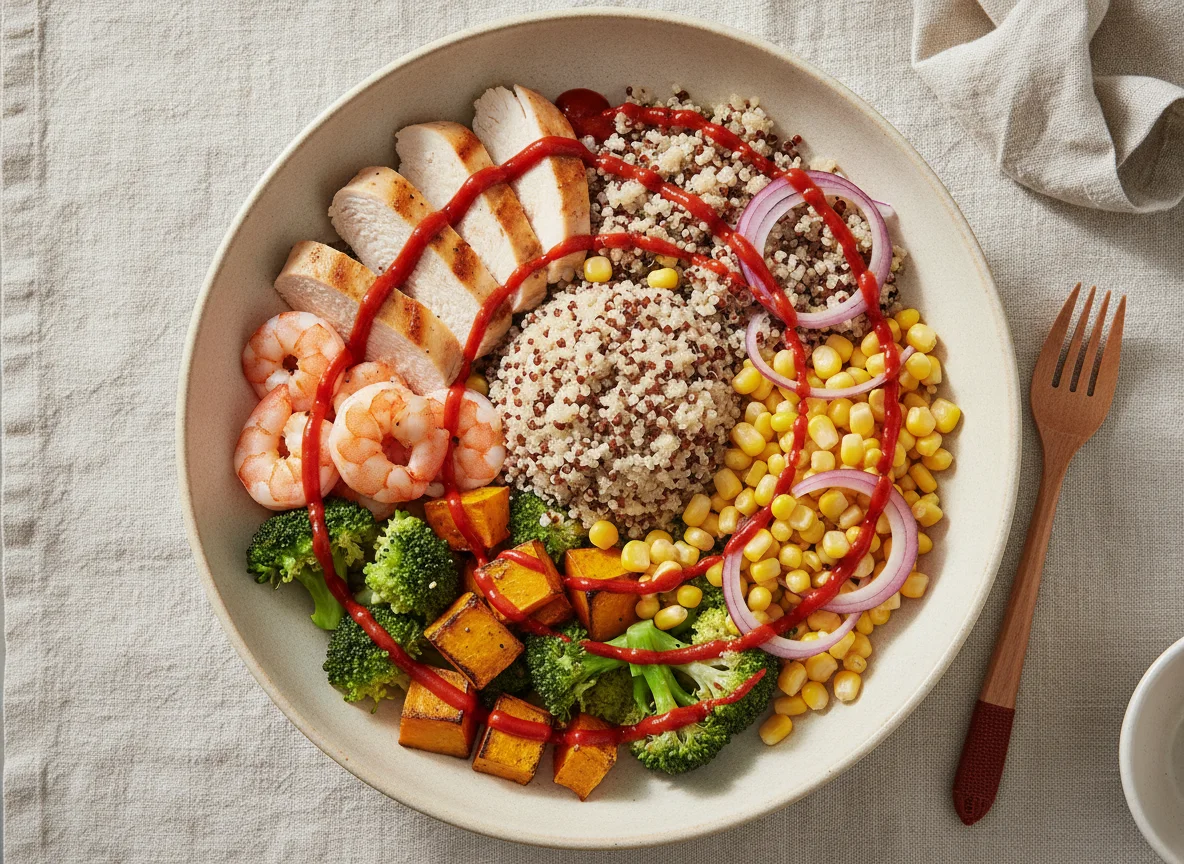 Chicken and Shrimp Salad Bowl with Sriracha photo