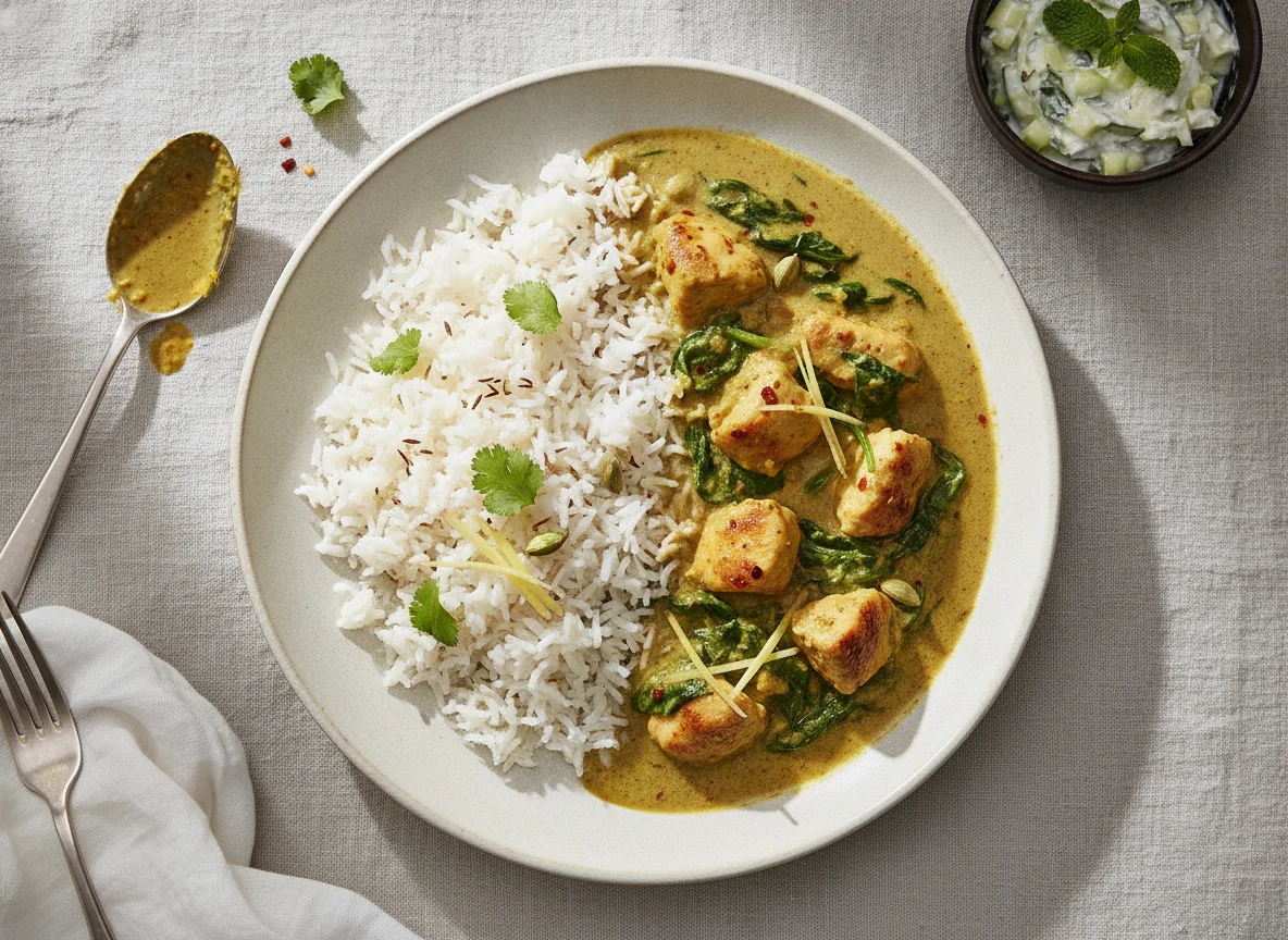 Chicken and Spinach Curry with Basmati Rice photo