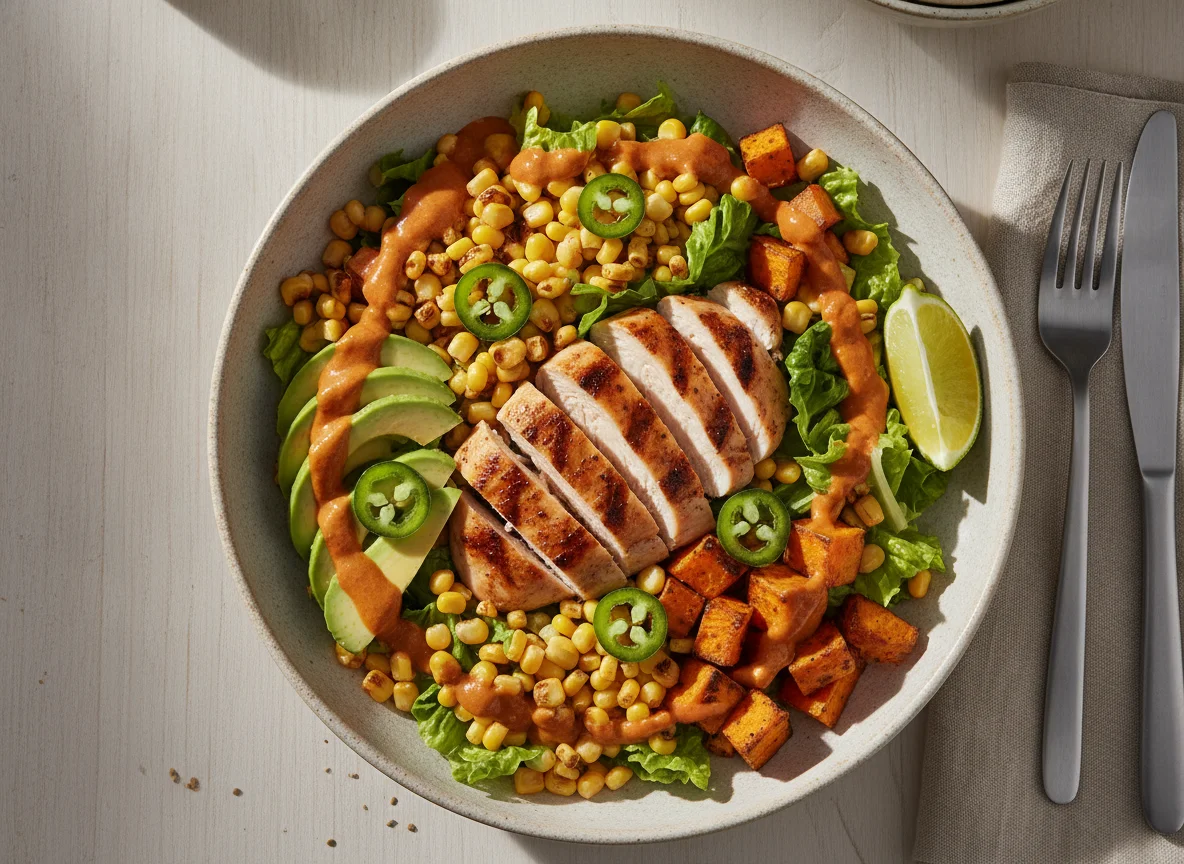 Chicken and Sweet Potato Bowl with Avocado and Corn photo