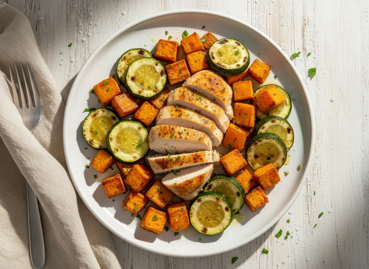 Chicken and Sweet Potato with Roasted Zucchini photo