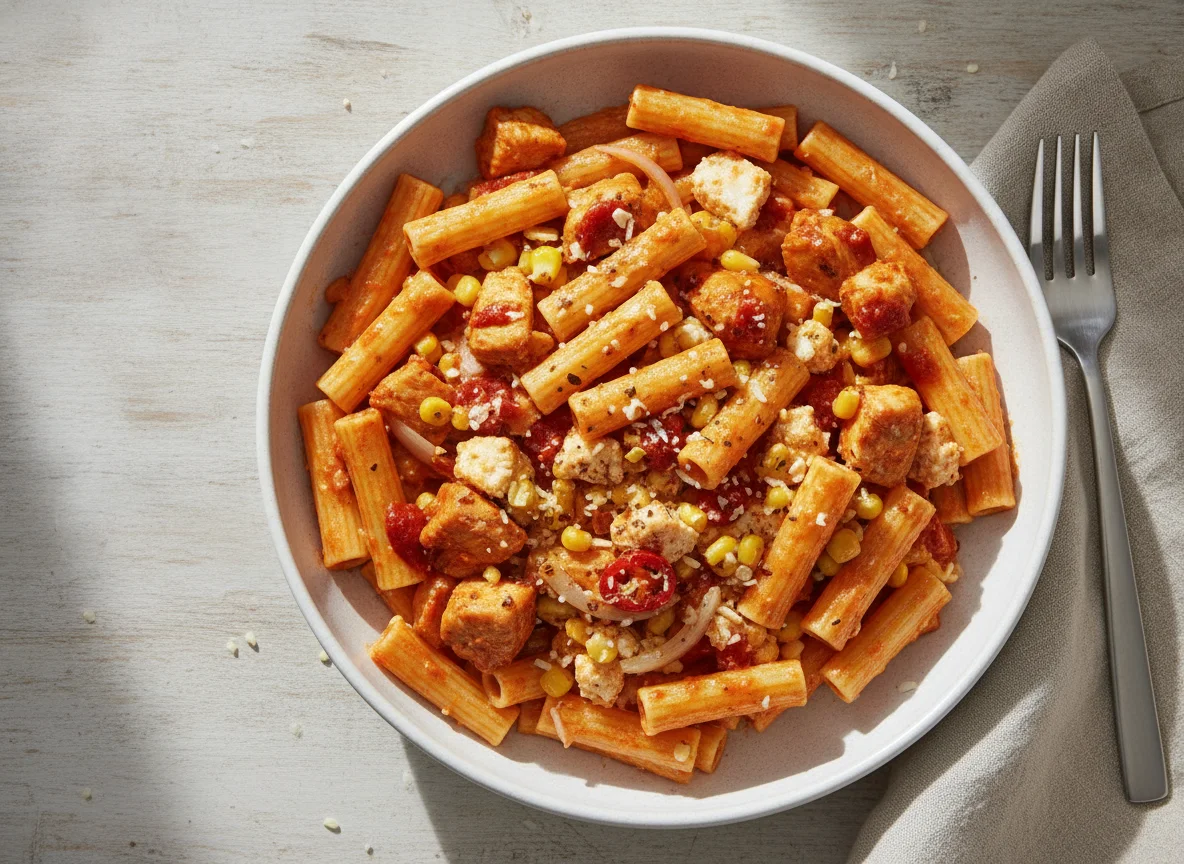 Chicken and Sweetcorn Tortiglioni with Gochujang photo