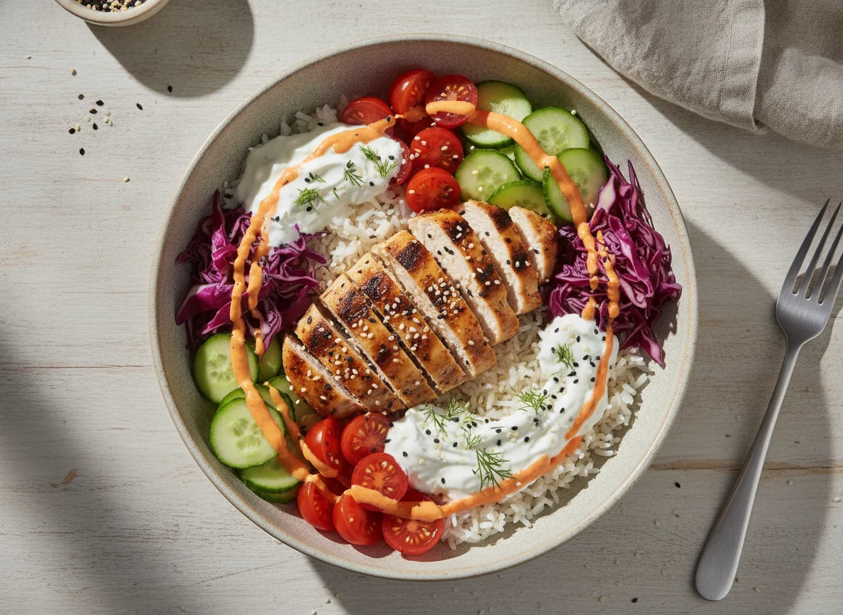 Chicken and Vegetable Bowl with Creamy Sauce photo