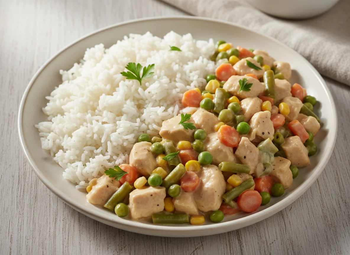 Chicken and Vegetable Cream Sauce with Rice photo