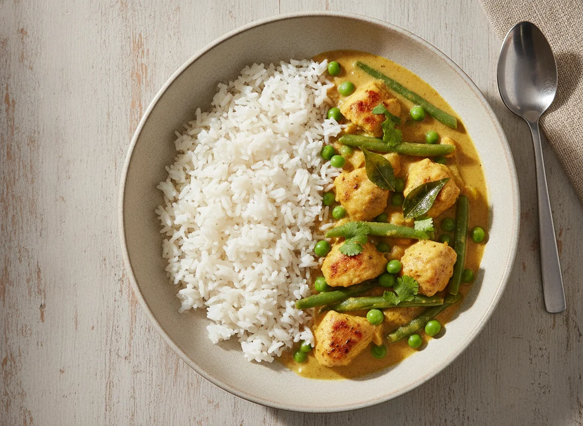 Chicken and Vegetable Curry with White Rice photo
